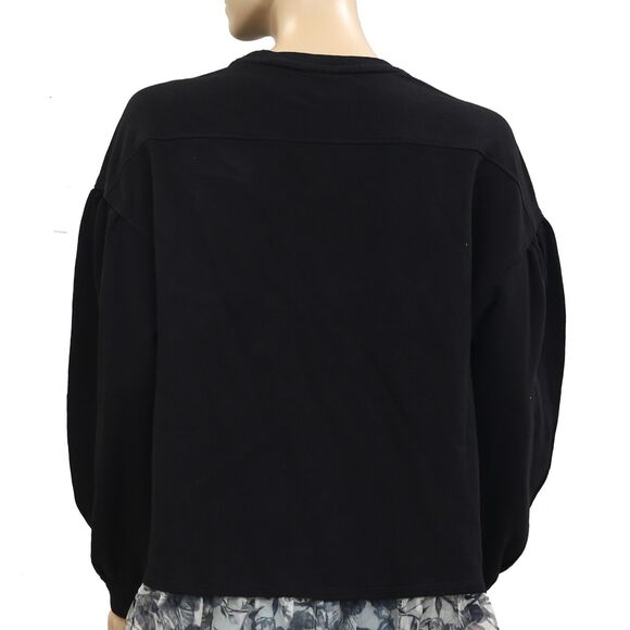 By Anthropologie Tulle-Hem Pullover Sweatshirt Top Cotton Black LP NWT 283848 - Picture 8 of 8